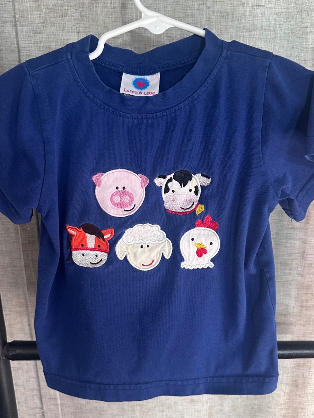 Boutique Toddler Boys 3T Farm Animal Shirt Appliqué Pig Cow Horse Blue Lures & L